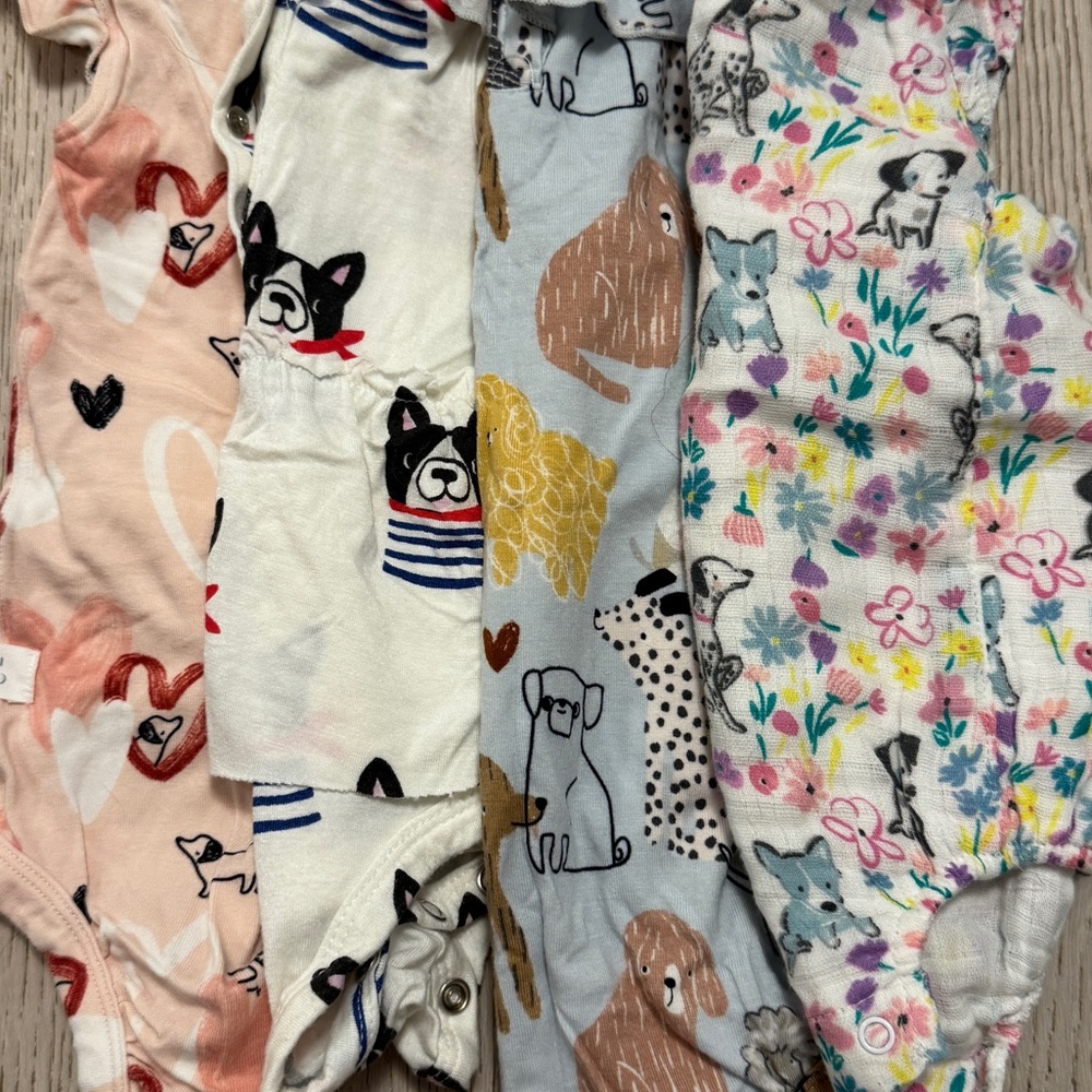 Multi brand dog themed baby girl outfits